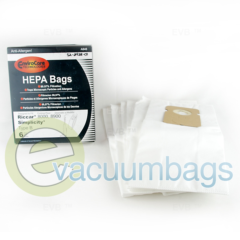 6 Vacuum Bags RICCAR HEPA Type B for 8000 /& 8900 Series Part A846