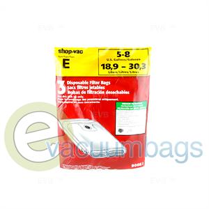 #90661 Shop-Vac Type E 5-8 Gallon Disposable Filter Bags 3 New Bags